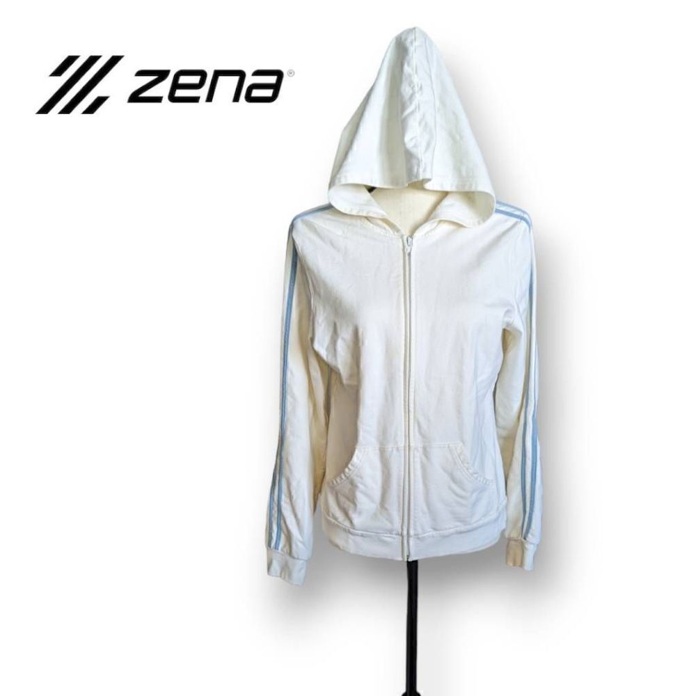 Zena Sport Cream and Baby Blue Full Zip Hoodie Size Small